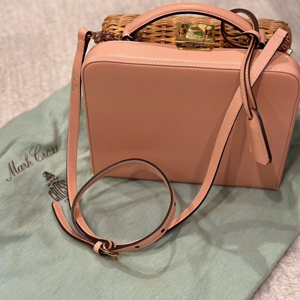 Mark Cross Leather and Rattan Grace Box Handbag